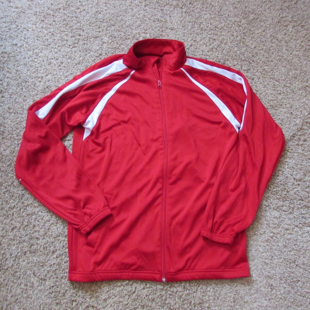 Eastbay Medium Red White Full Zip Track Jacket Sweatshirt Heavier Polyester